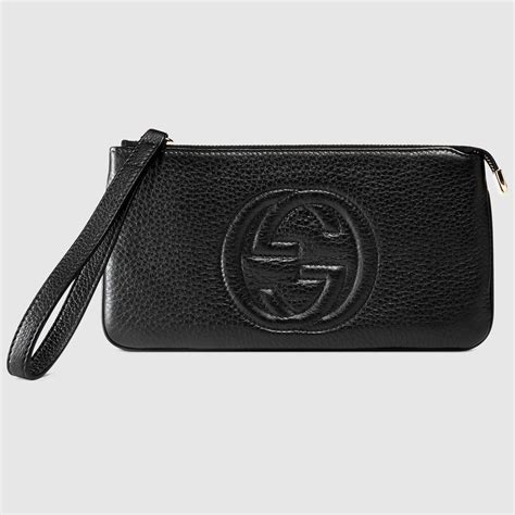 gucci soho textured-leather wristlet pouch|Gucci mini tote bag.